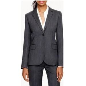 J. Crew Super 120s Pinstripe Blazer Coat LongSleeve Single Breasted 6 Grey Blue